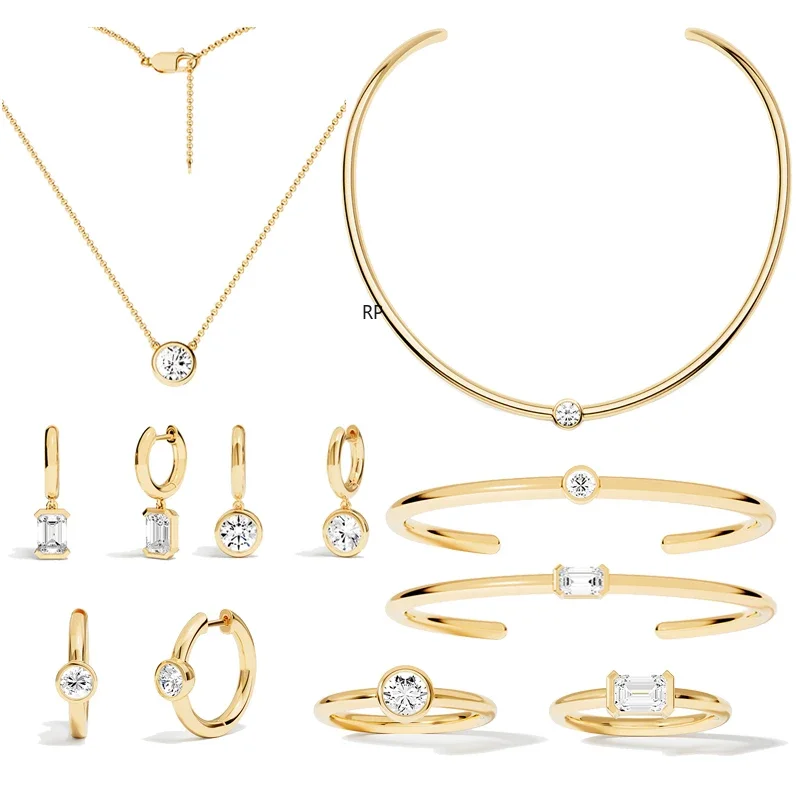 R & P argent Sterling doré rond rectangulaire géométrique anneau boucles d'oreilles Bracelet collier femmes classique Simple mode bijoux