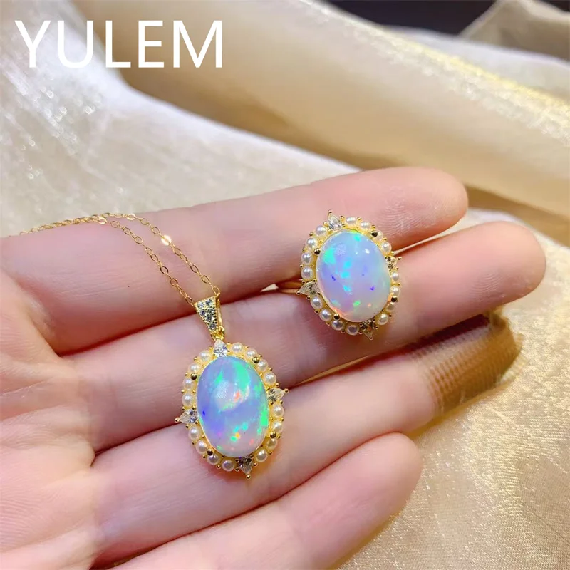 

Natural Opal Pendant Ring 10x14mm for Women Silver 925 Jewelry Luxury Gem Stones 18k Gold Plated