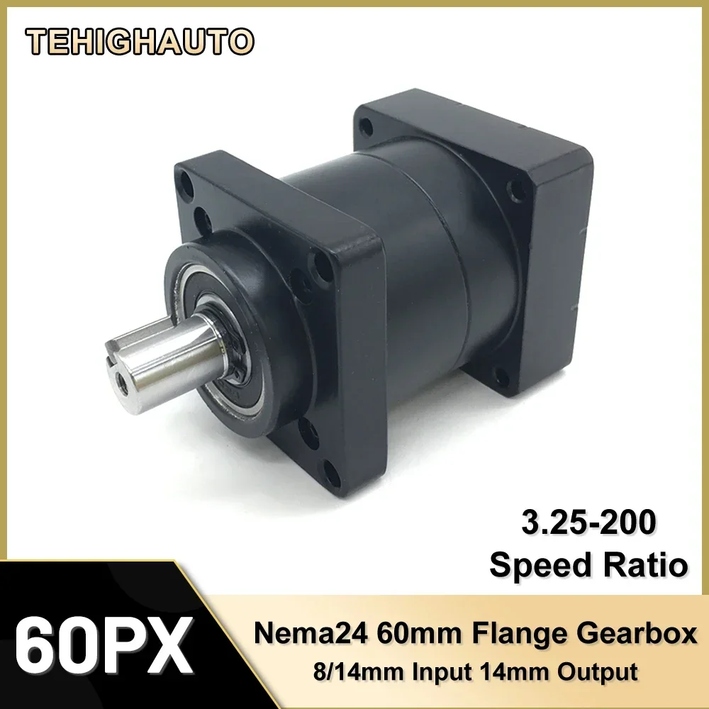 60mm Flange Planetary Gearbox 8/14mm Input 3.25-200:1 Ratio Reducer for Nema 24 60mm Flange Brushless Servo Motor