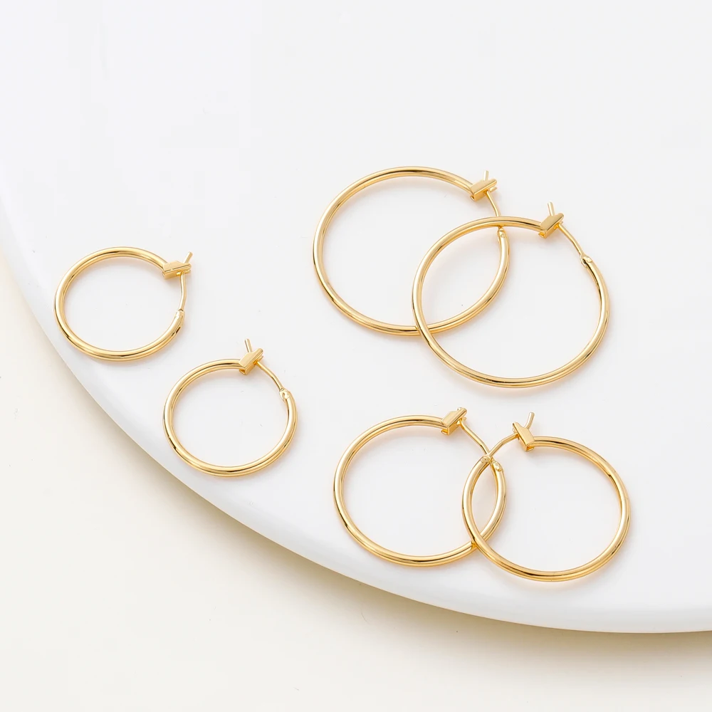 4/6pcs 14K 18K Gold Plated Brass Round Big Circle Earrings Blank Earring Wire Hoops For DIY Jewelry Making Pendants Connectors