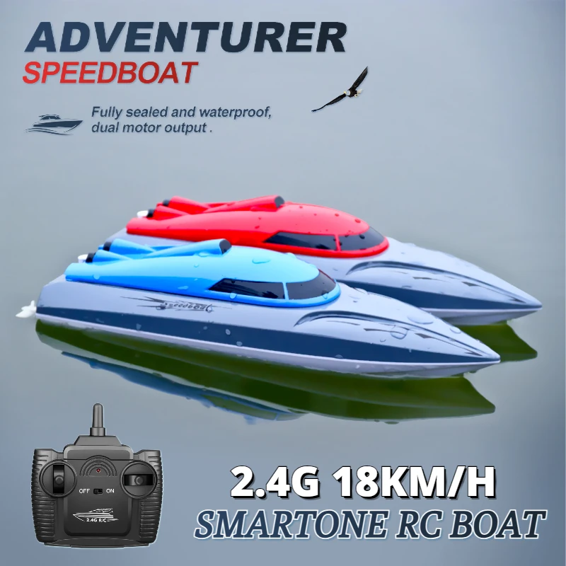 

RC boat 2.4G 15km/h Dual rudder Motor waterproof ABS high-speed boat children's Summer Toys Gift for Boys remote control ship