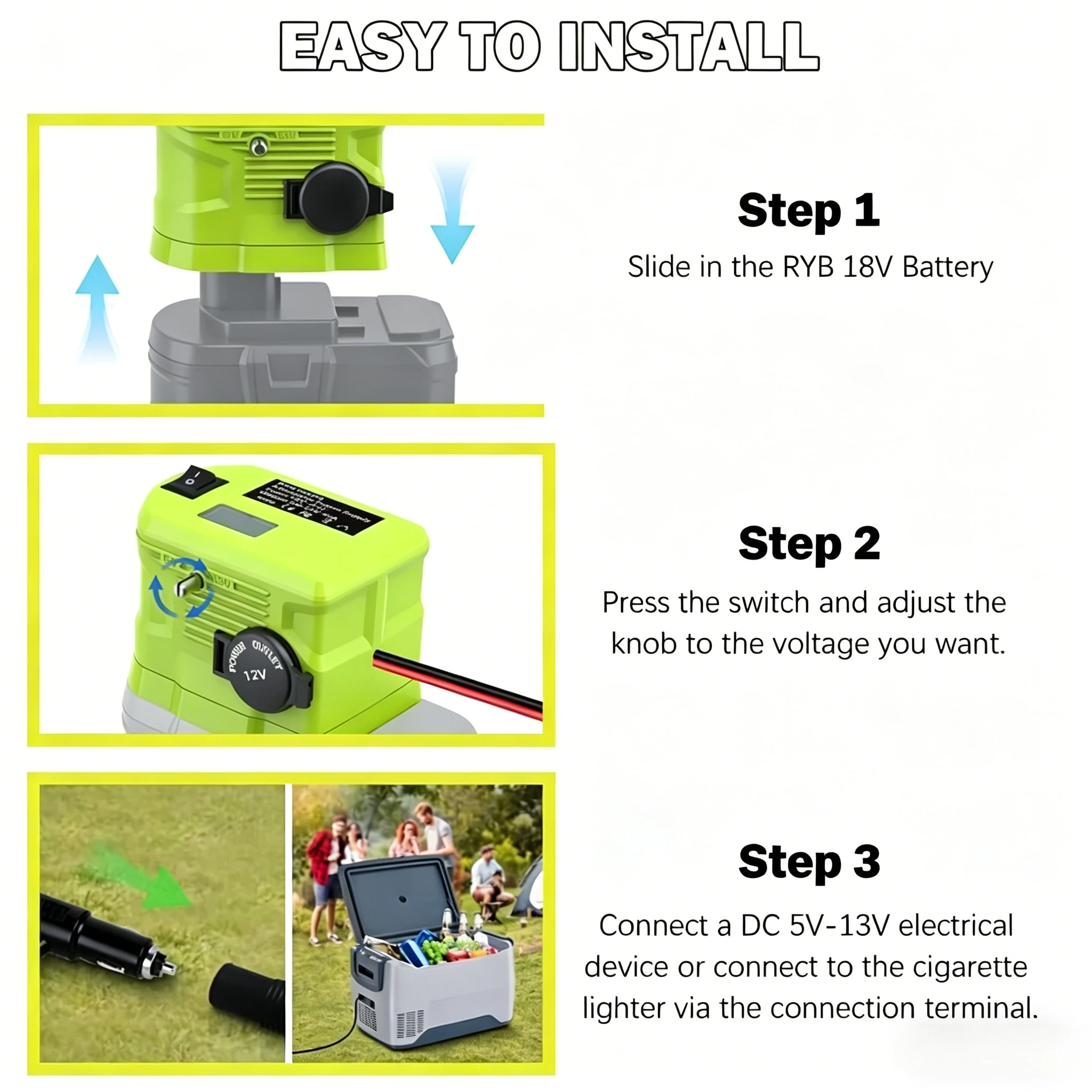 

Voltage Reducer DC 18V to 12V Step Down Converter For Ryobi 18V Battery Adapter Transformer with Cigarette Lighter