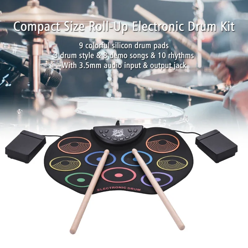 Portable Roll Up Drum Kit Adult Kids Electronic Drums Set Professional Musical Battery Children's Electrical Musical Instrument