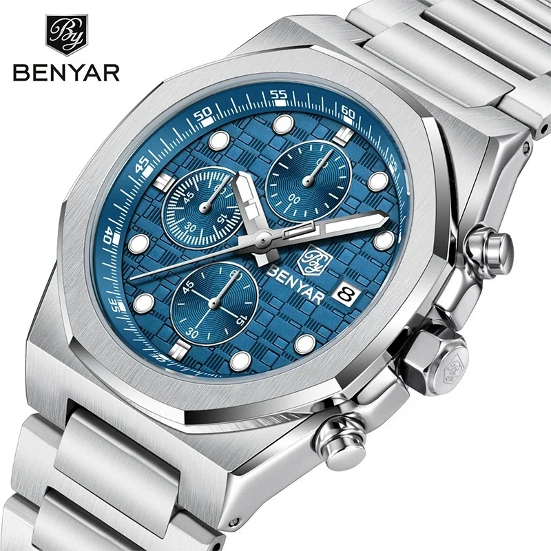 

BENYAR 5216 40 мм многофункциональные композитные роскошные мужские кварцевые часы водостойкие мужские часы с хронографом из нержавеющей стали reloj hombre