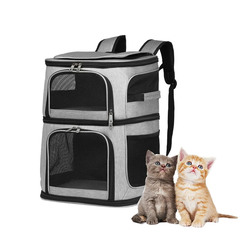 Large capacity double layer pet bag Easy to put two cat backpacks Foldable Oxford cloth dog bag Pet supplies