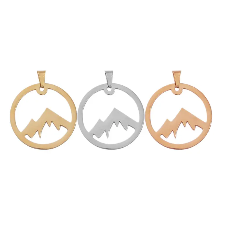 Wholesale 10pc/lot DIY New Snow Mountain Stainless Steel Round Charms Pendant For Men Women Making Jewelry Customized Items