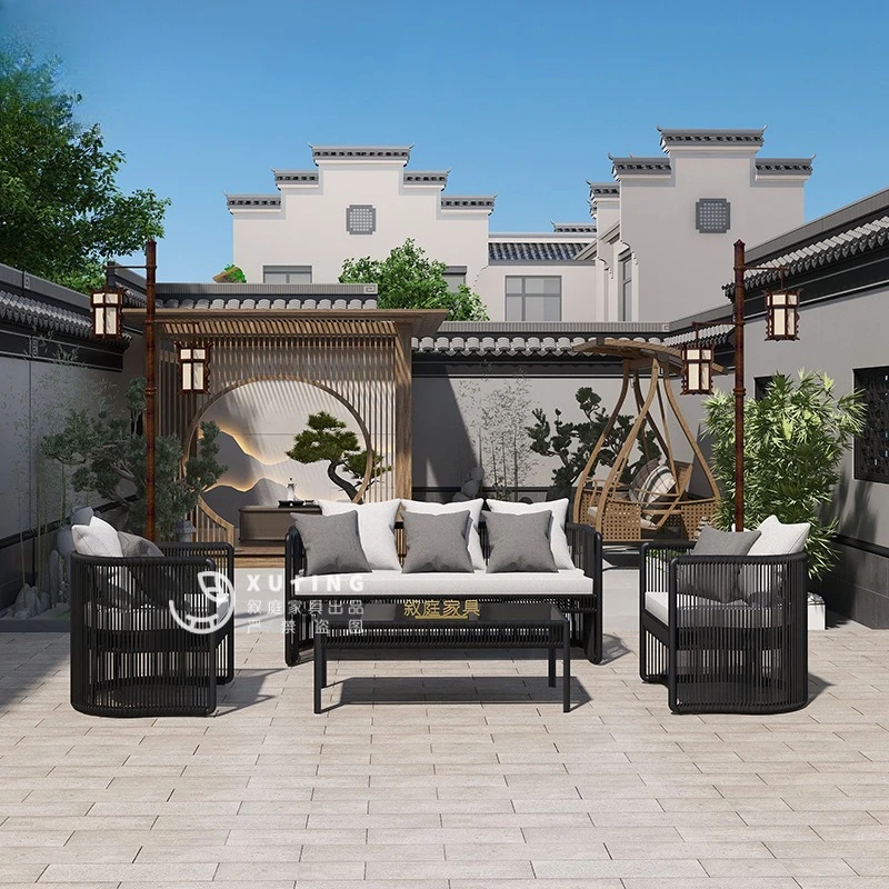Rattan chair three-piece set outdoor balcony table chair outdoor courtyard rattan chair home simple leisure small coffee table