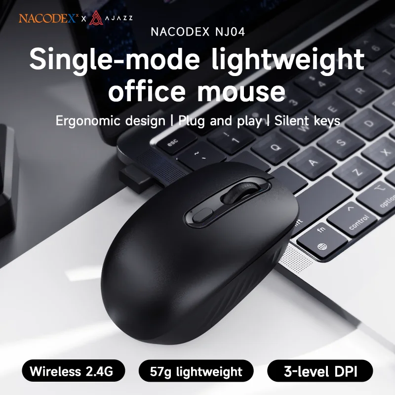 AJAZZ NJ04 Lichtgewicht kantoor- en gamingmuis Draadloos 2.4G Plug-and-play 1600 DPI op 3 niveaus