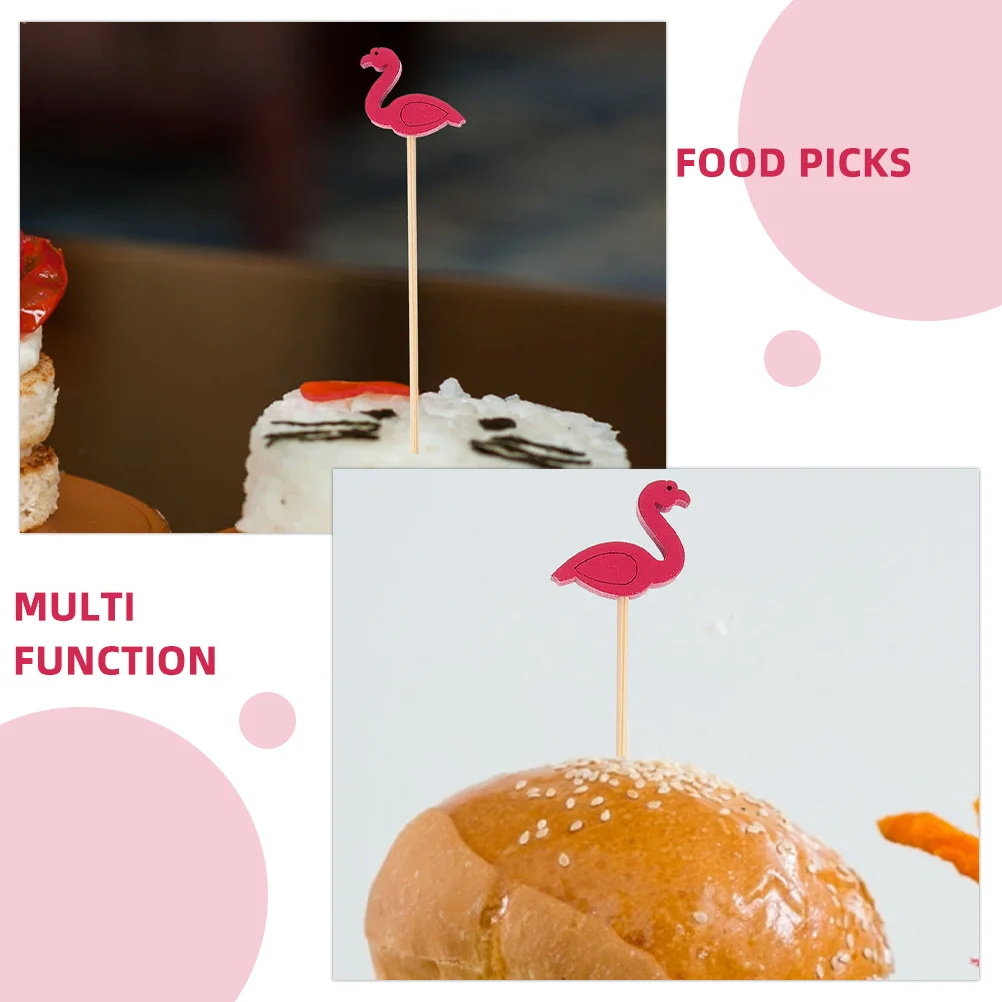 

100Pcs Bamboo Flamingo Cocktail Picks Fruit Skewers Decorative Party Food Sticks Appetizer Toothpicks Bamboo Cocktail Picks