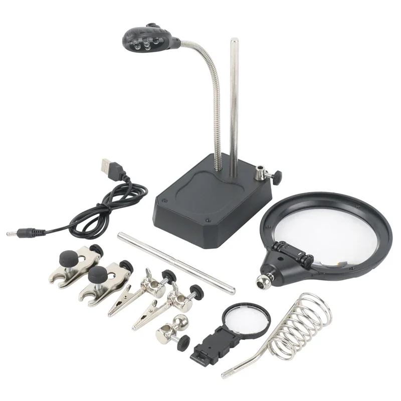 5 LED Welding Magnifying Glass Auxiliary Clip Magnifier 3 In1 Hand Soldering Solder Iron Stand Holder Station Repair Tool