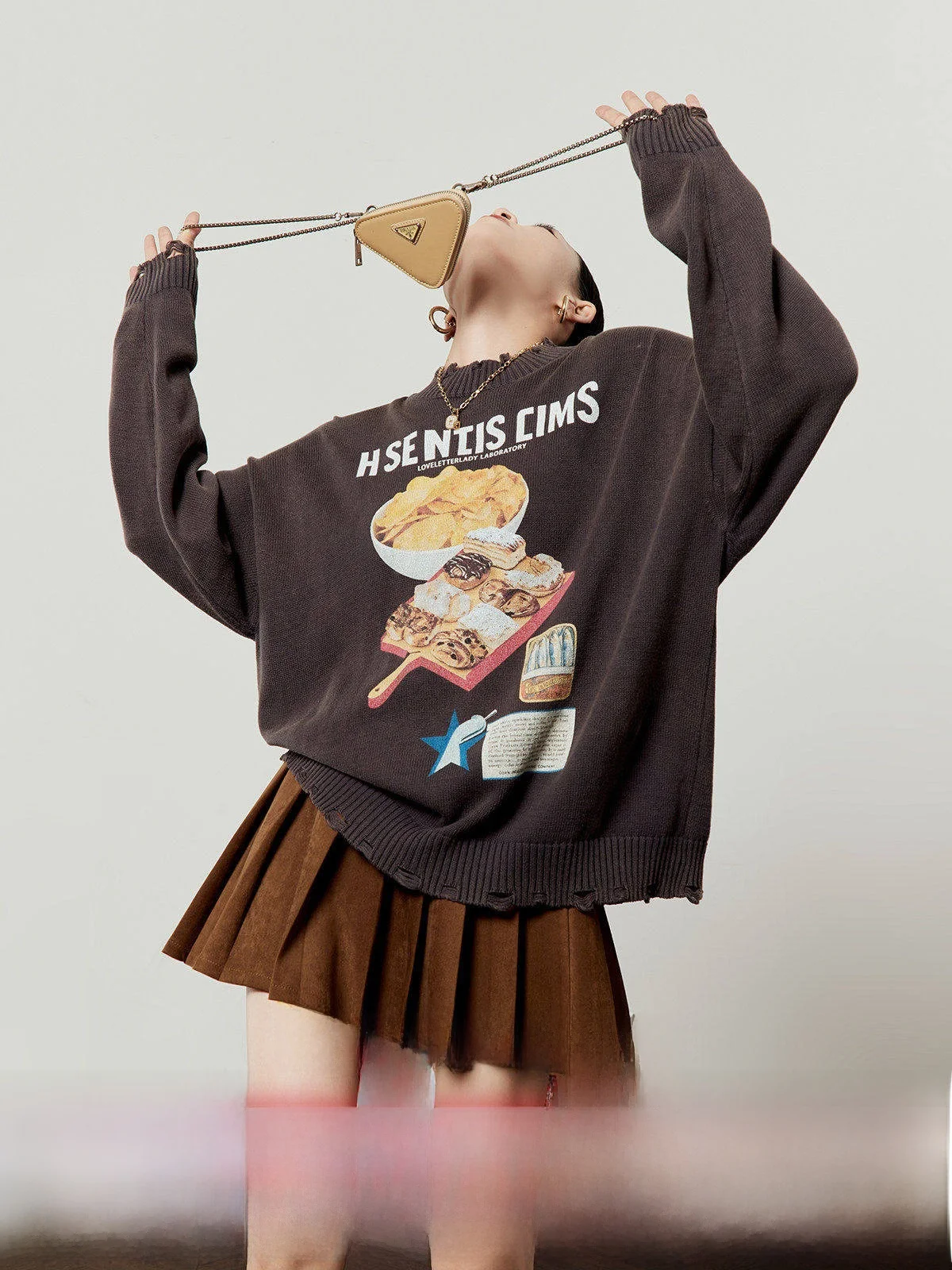 

Вязаный свитер женский в стиле ретро с принтом в виде фастфуда, свободный крой, длинный рукав, только онлайн, без физического магазина