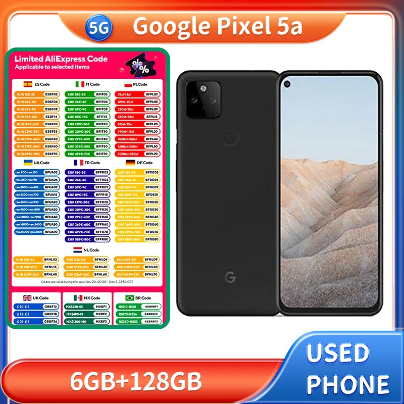 جوجل بيكسل 5A بيكسل 5a الهاتف الذكي 5G أندرويد 6.2 بوصة دقة شريحة واحدة (شريحة نانو) 	 هاتف مستعمل 1920x1080px