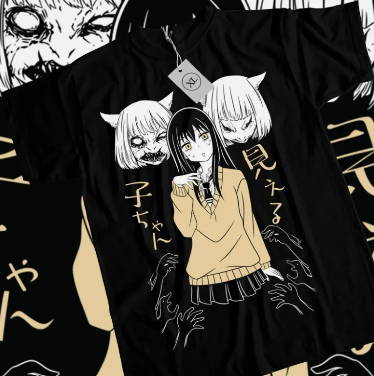 Mieruko Chan T-shirt Miko Yotsuya Ghost Manga Mier Girl Horror Anime Gift Shirt