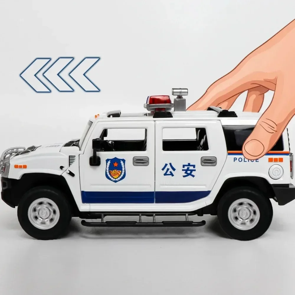 1:24 hummer h2 carro de polícia modelo de brinquedo liga diecast awst carros 6 portas abertas luz de som puxar para trás veículo off-road presentes do festival