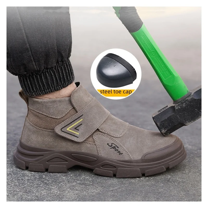 big size men fashion steel toe covers work safety boots cow suede leather welding shoes worker chelsea boot security ankle botas