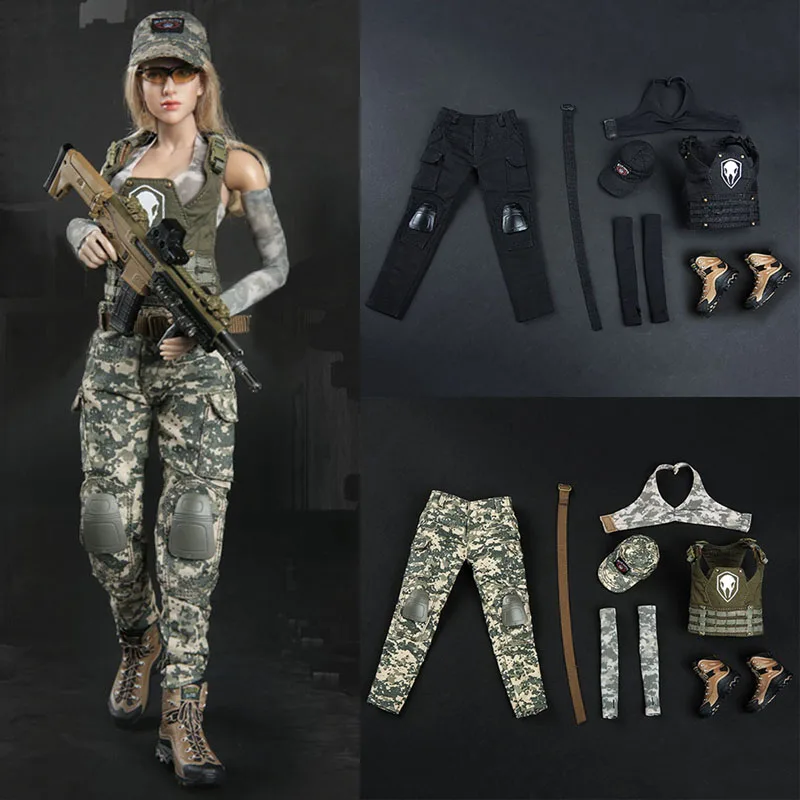 Fire Girl Toys FG048 KT004 1/6 Tactical Girl Shooter Camo Suit Clothes Set Female Soldier Costume Model Fit 12