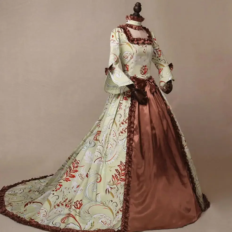 

Винтажное вечернее платье в стиле ретро с длинными рукавами и цветочным принтом, темпераментное дворцовое платье с большими расклешенными рукавами