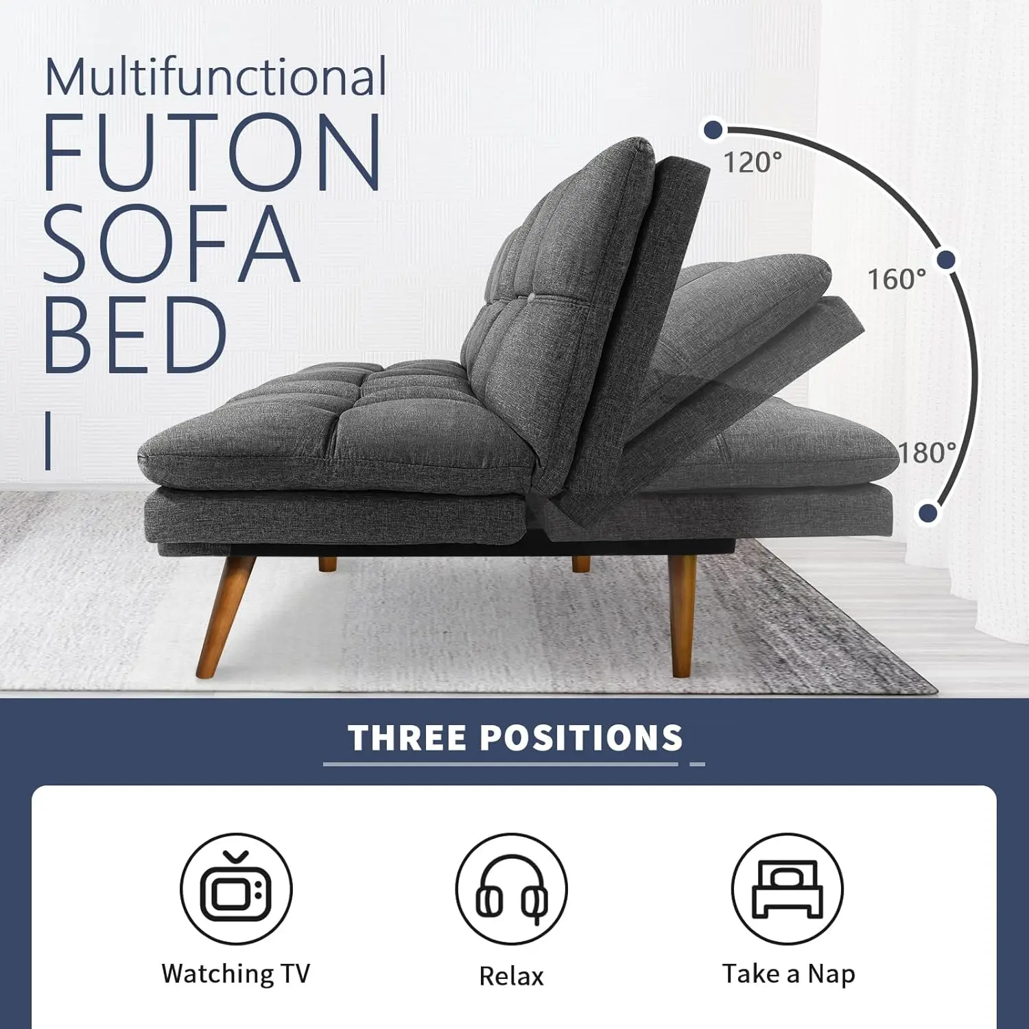 Диван-кровать Iululu Futon, современный диван-трансформер с регулируемыми подлокотниками для студии, квартиры, офиса, маленький