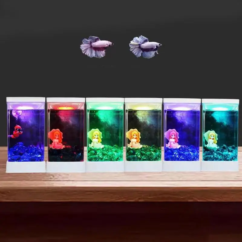 

Small Betta Fish Tank Desktop Fish Tank Starter Kit With Filter Lighting Small Tabletop Landscape Decoration For Study Room