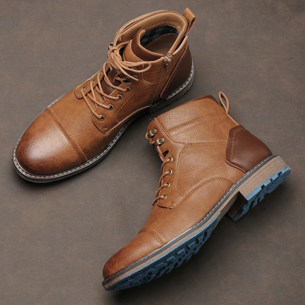 Men's Boots Cap Toe Boots For Man Casual Wear Men Boots Panelled Boots Contrast Outsole High Top Style