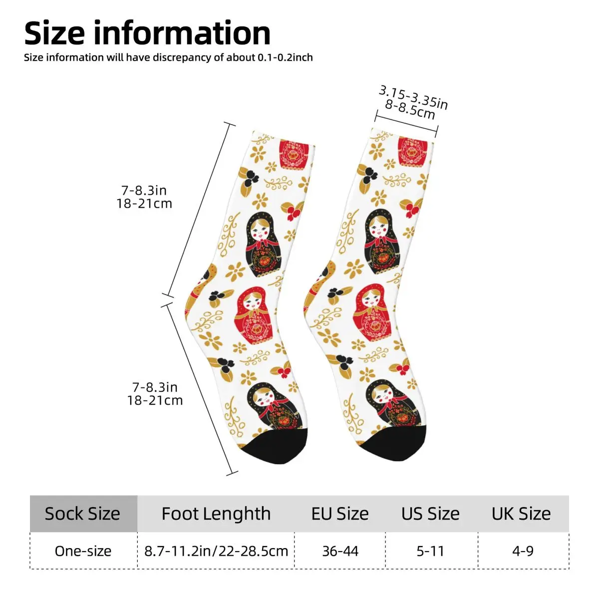 Retro Traditional Russian Doll Crazy Men's Socks Unisex Matryoshka Russian Doll Harajuku Printed Novelty Crew Sock Boys Gift