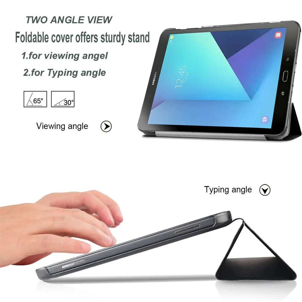 Case for Samsung Galaxy Tab S3 9.7 (SM-T820/T825) Tablet, Tri-fold Folio Flip Durable Leather Cover Portable Protective Sleeve