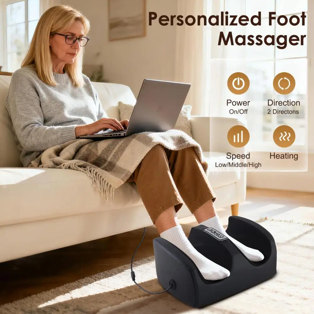 Máquina de Masaje de Pies Multifuncional, Masajeador Eléctrico de Pies con Función de Amasamiento y Rodamiento para Fascitis Plantar, Pantorrillas y Tobillos