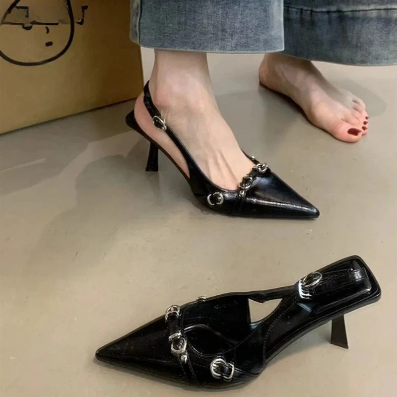 

2025 Summer High Heel Sandals Women's Shoes Pointed Toe Women Sandals Fashion Shallow Singbacks Shoes Ladies Dancing Party Pumps