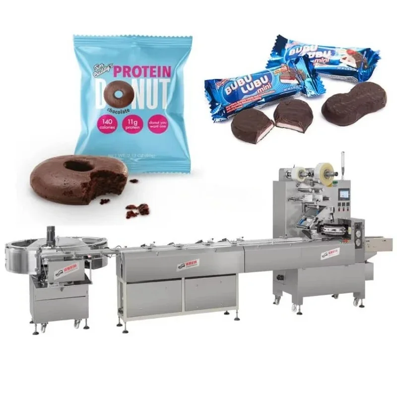Máquina automática de envasado de flujo de alta velocidad para dulces duros, Donut, galleta, nutrición, cereales, turrón, Chocolate, barra de proteínas energéticas