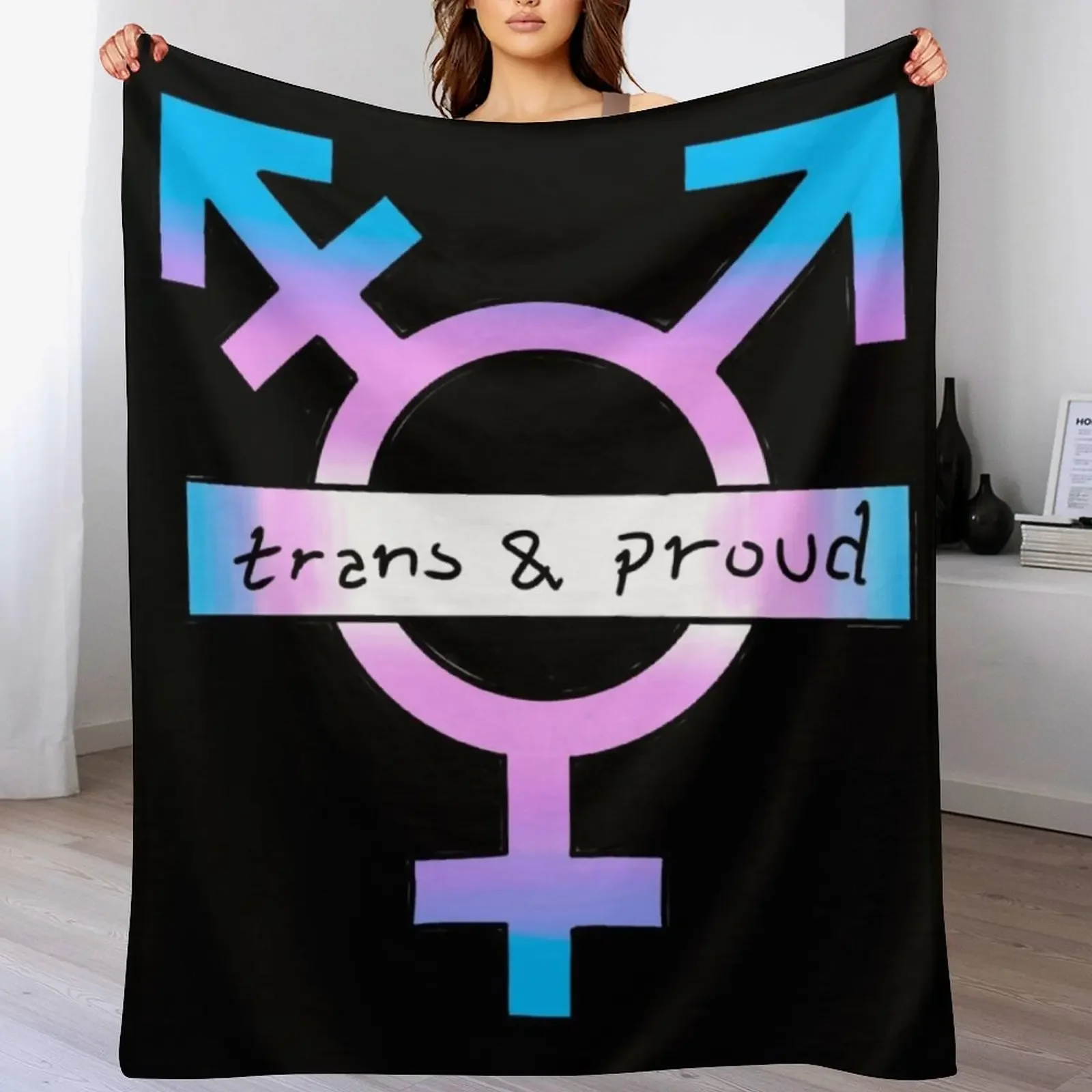 

Trans and Proud Transgender Symbol Throw Blanket Bed linens Single Travel Flannel Fabric Blankets