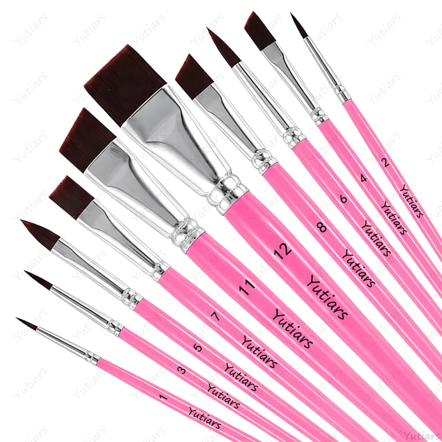 10Pcs Pink Face Painting Brush Set Makeup Detail Brushes for Watercolor Acrylic Oil Paint Art Drawing Craft DIY Beauty Tools