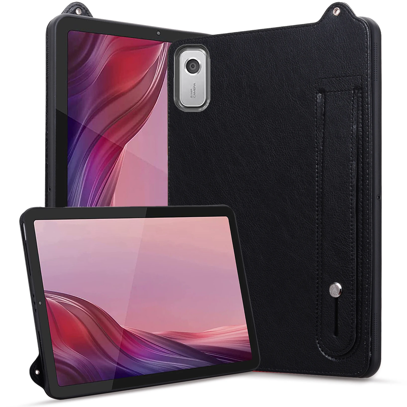 

TPU+leather computer protective Back Cover For Lenovo Tab M9 Case 9.0 inch shockproof Wrist strap holder Tablet protective cover