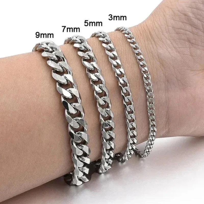 Simple Style Cuban Chain Bracelet Men 3/5/7mm Hiphop Link Braslet Bangle Adjustable Punk Jewelry Outdoor Sports Cycling Braclet image 3