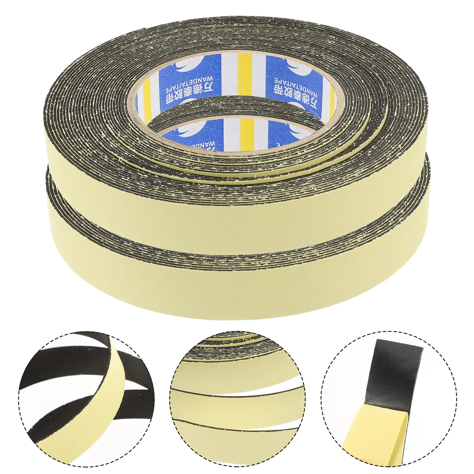 2 Rolls Double Sided Sticky Tape Sponge Acoustic Foam Adhesive Seal Strip for Home Sealing DIY Black Window