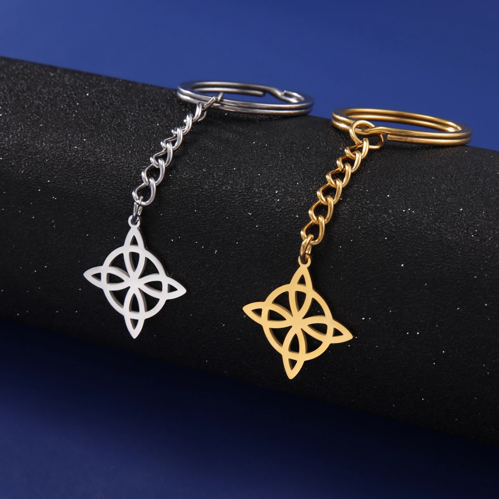 VASSAGO Celtic Witch Knot Pendant Keyring for Women Celtic Knot Keychains Wicca Amulet Witchcraft Stainless Steel Jewelry