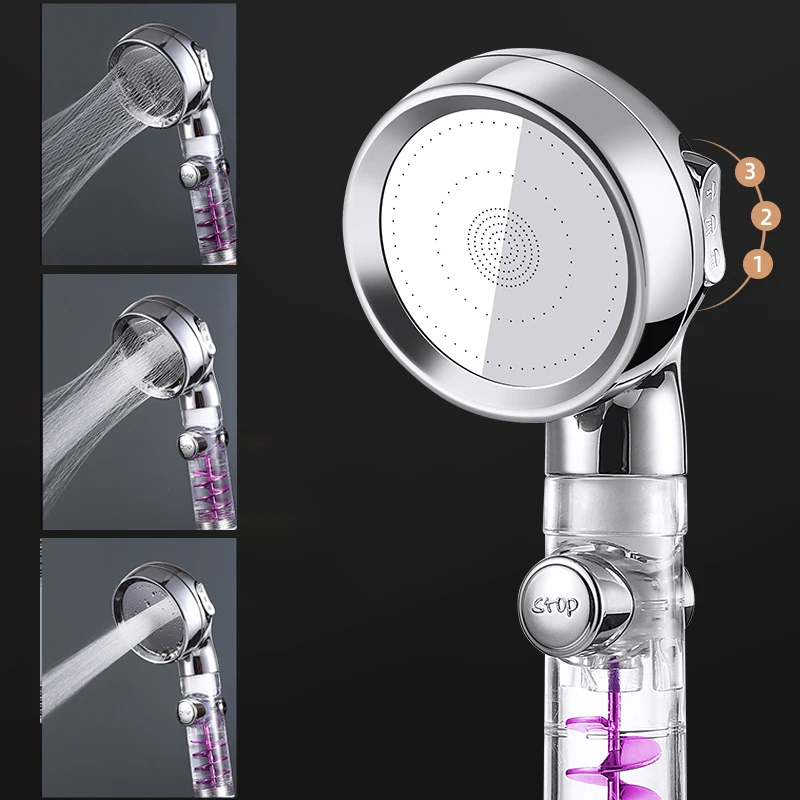 Turbocharged Golden Shower Head 3 Mode High Pressure Portable Spa Filter With Button Anti Limestone Rain Bathroom Accessory