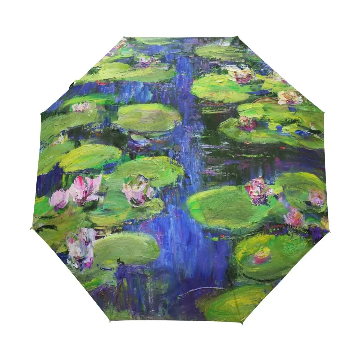 Monet Claude Water Lilies Travel Umbrella Oil Painting Folding Rain Umbrellas Windproof Compact Lightweight for Adults Teens Kid