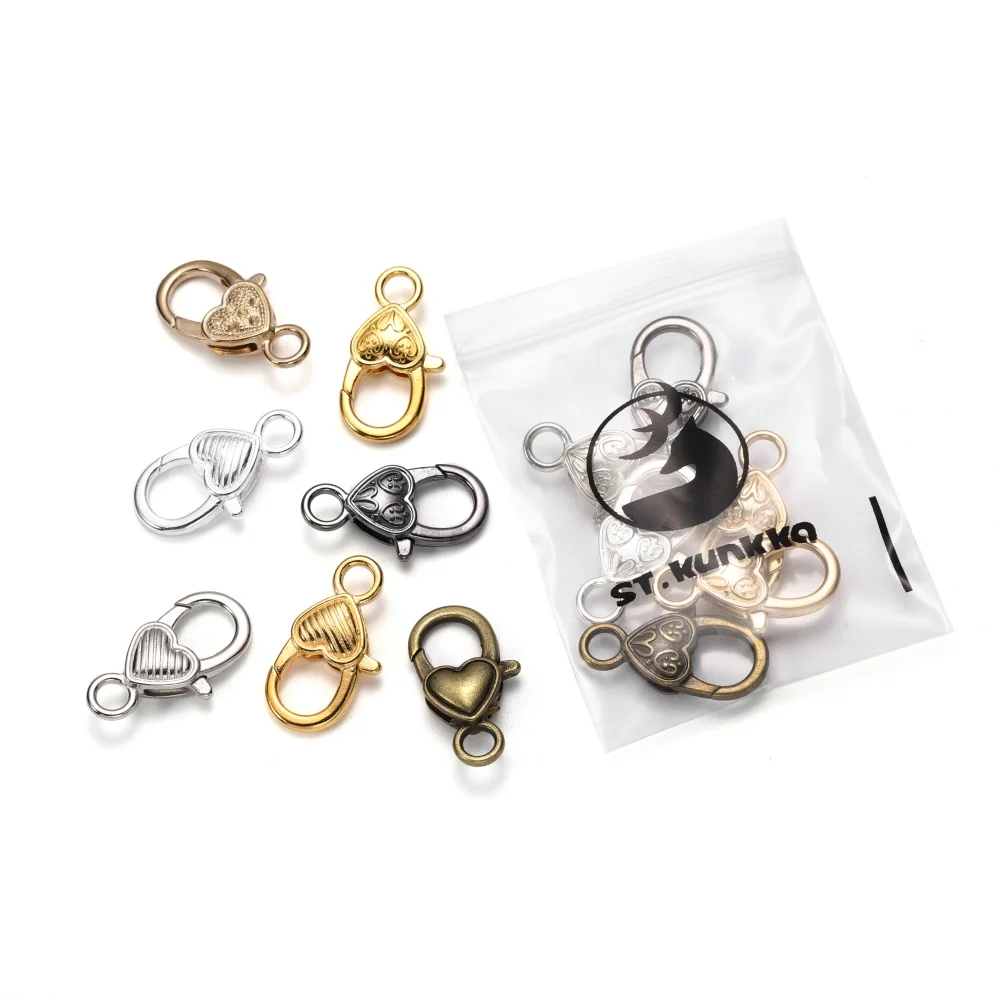 5/10pcs/lot 27x14mm Gold Silver Plated Rhodium Heart Shaped Lobster Clasp Hooks for Necklace&Bracelet Chain DIY Jewelry Making