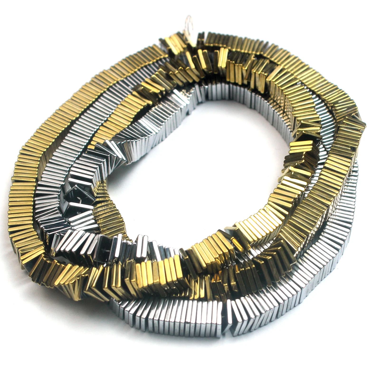 Flache quadratische Flocken aus Gold-Silber-Hämatit-Natursteinperlen, lose Spacer für DIY-Schmuckherstellung, Armbänder, Halsketten, Zubehör – Detail 4