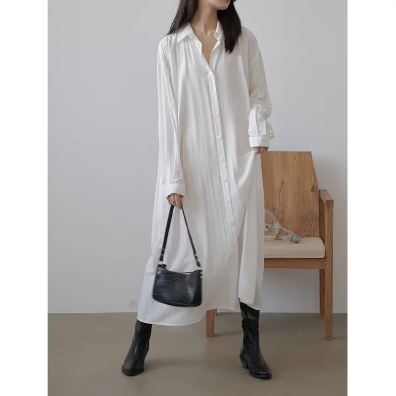 KWTX Primavera Verano 2025 blanco de manga larga Vintage vestido camisero elegante de lujo con cinturón ligero de alta calidad diseñador Casual