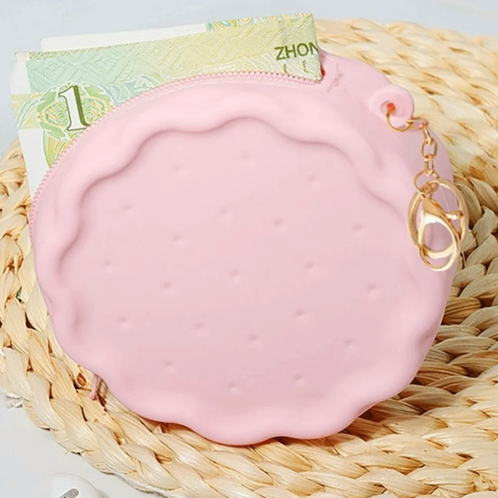 Cute Silicone Biscuit Wallet Biscuit Shape Waterproof Cosmetic Bag Smooth Zipper Macaron Color Earphone Bag Women