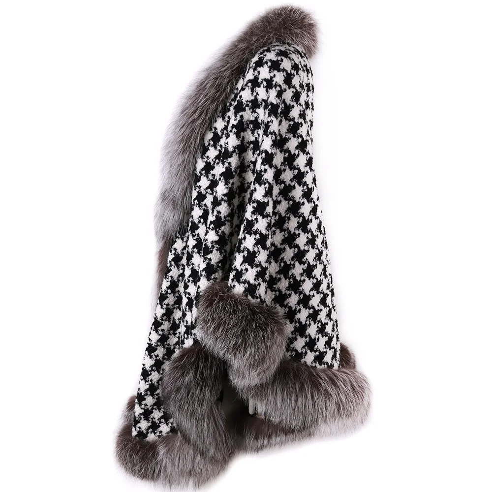 Fur Shawl New Design Sleeve Women Fox Fur Shawl Outerwear Natural Fur Jacket For Ladies