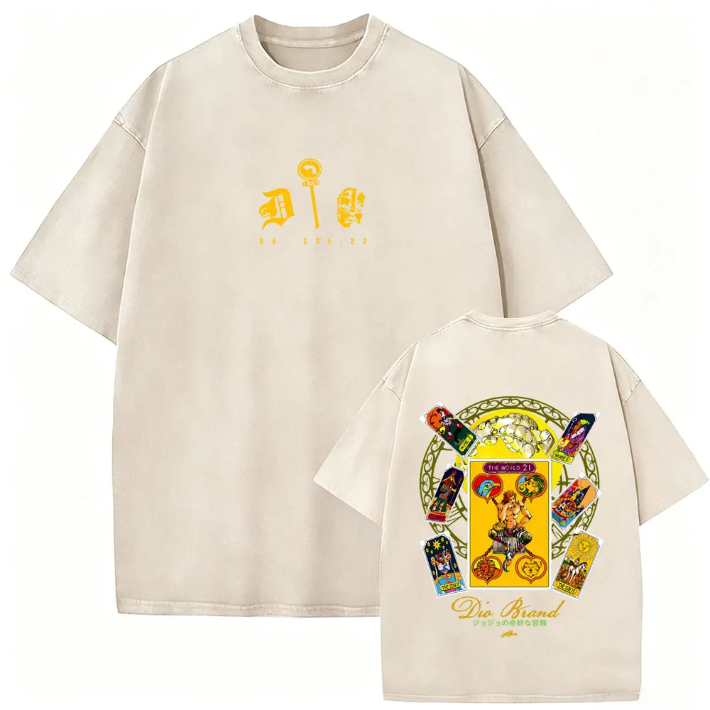 Washed Vintage Anime Jojo Bizarre Adventure Dio Brando Merch 2026 T-shirt Men's Women Manga Retro Oversized T Shirts Streetwear