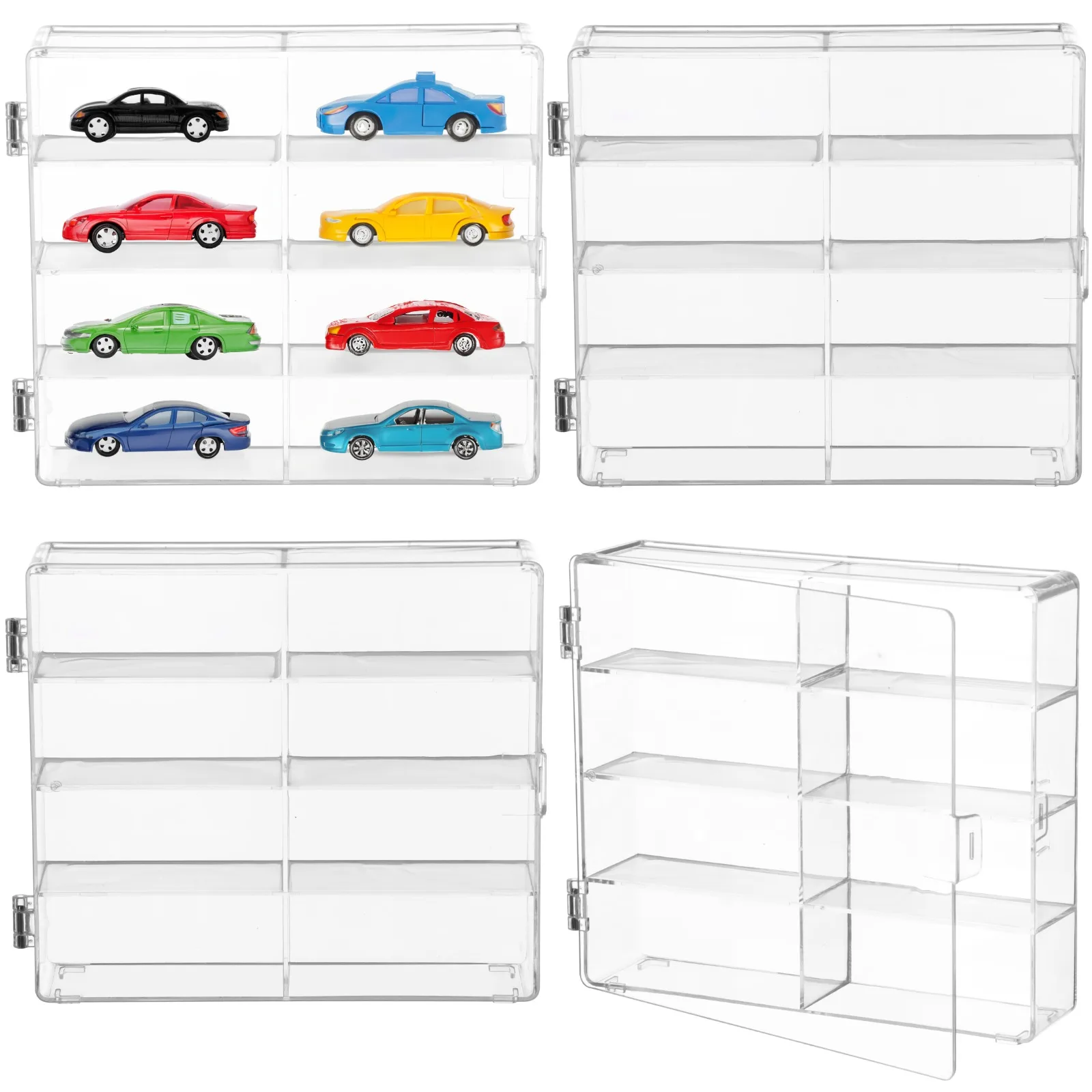 4Pcs Clear Acrylic Display Cases Compatible With Hot Wheels Matchbox Cars 8-Slot Car Storage Organizers Clear Car Display Boxes