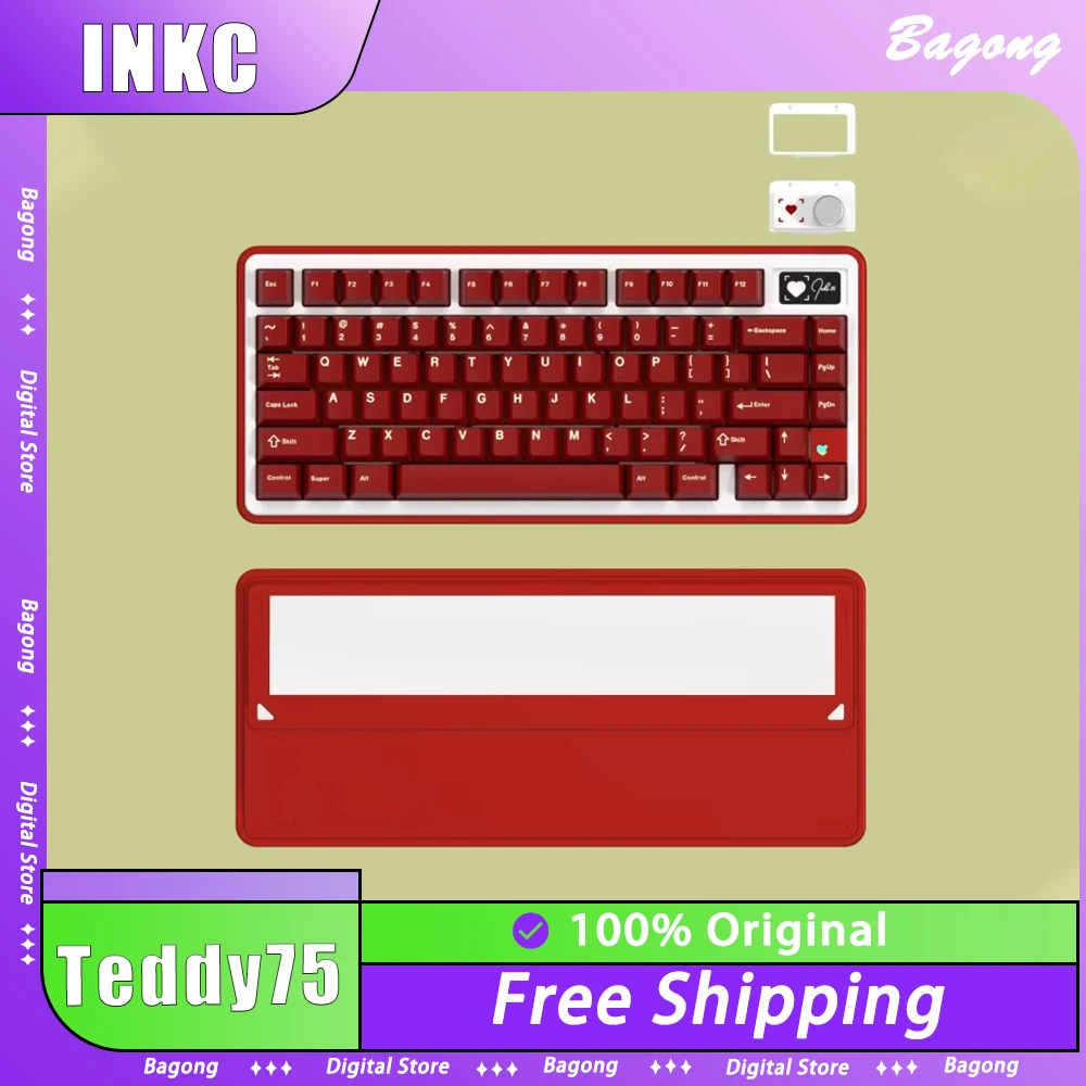 

INKC Teddy75 Mechanical Keyboard Aluminium Alloy Tri Mode Wireless Keyboard Custom Quick Disassembly Keyboards PC Accessories