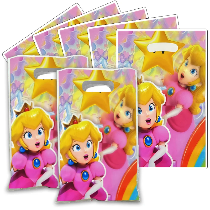 10pcs 16.5*25cm Peach Gift Bag Loot Bag Kid Girl Birthday Party Supplies Pink Super Mario Bros Decorations Kids for Party Favors