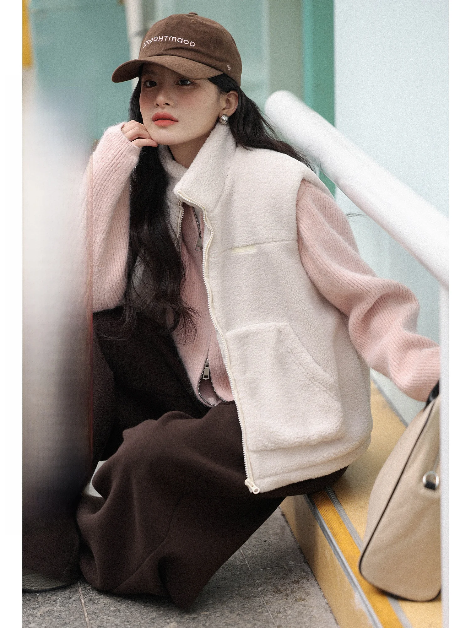 

Women's Lamb Fur Vest Jaet Outerwear Winter 2026 New Korean Sle Layered Wear Mixd Brand Commute Sle Zipper Closure Soli...