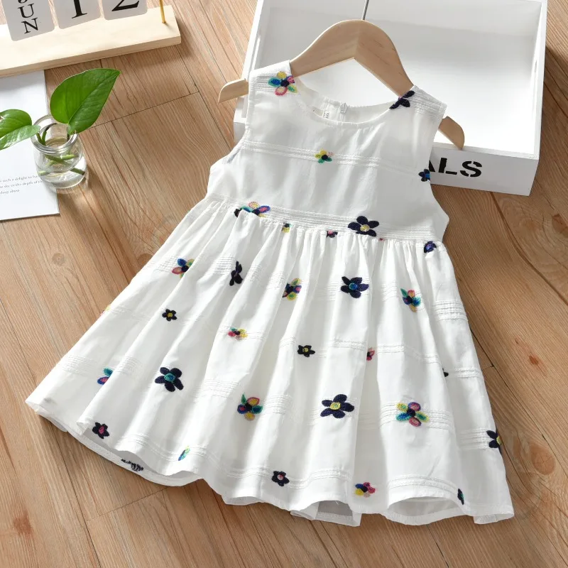 

Cotton Girl Dress 2024 Summer New Flower Girl Clothes Vestidos Casual Sundress Short Sleeve Embroidered Dress Princess Dress
