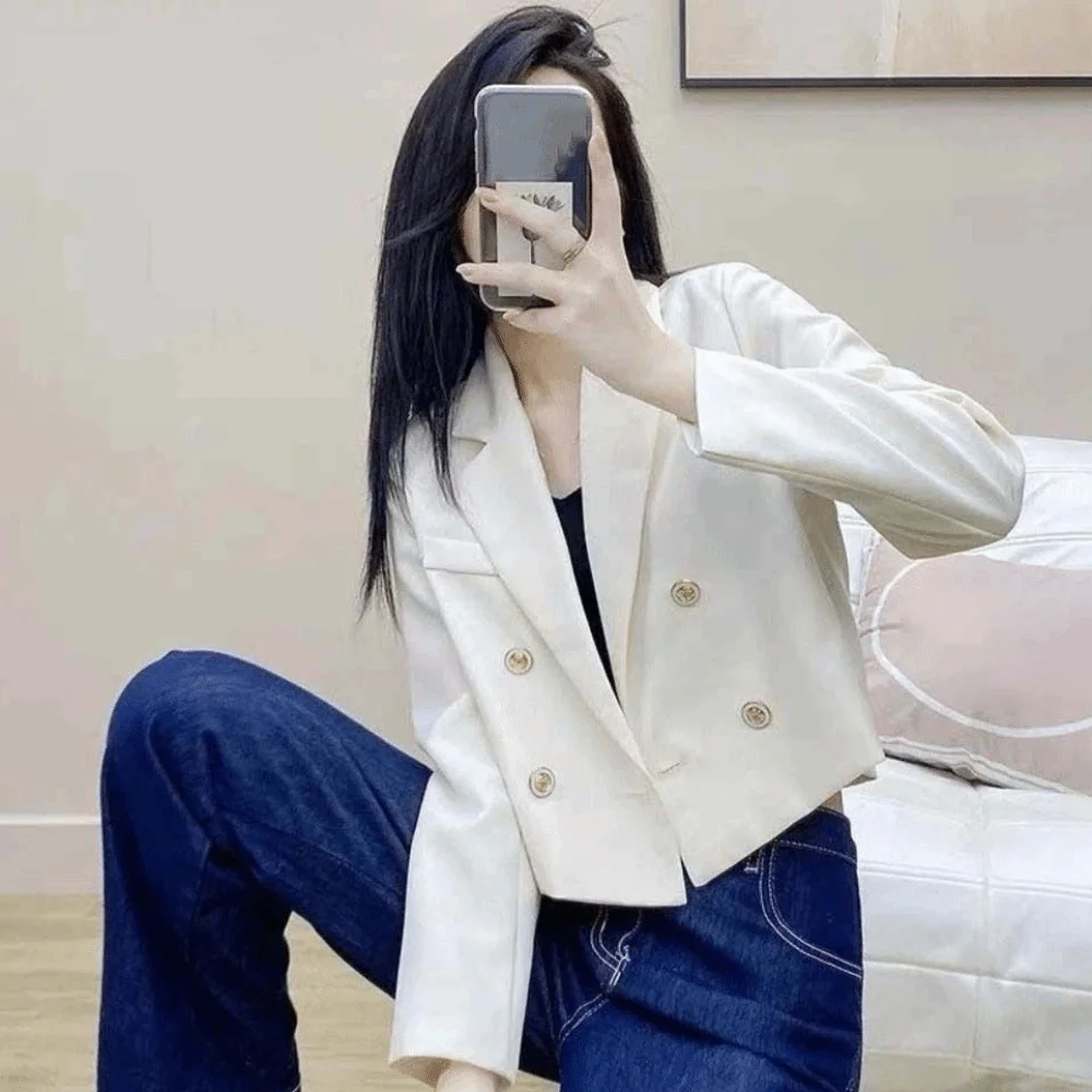 Chaqueta de traje coreana informal elegante para mujer, traje holgado de manga larga, abrigo, traje de mujer, Blazer abotonado, Blazer corto de oficina para mujer