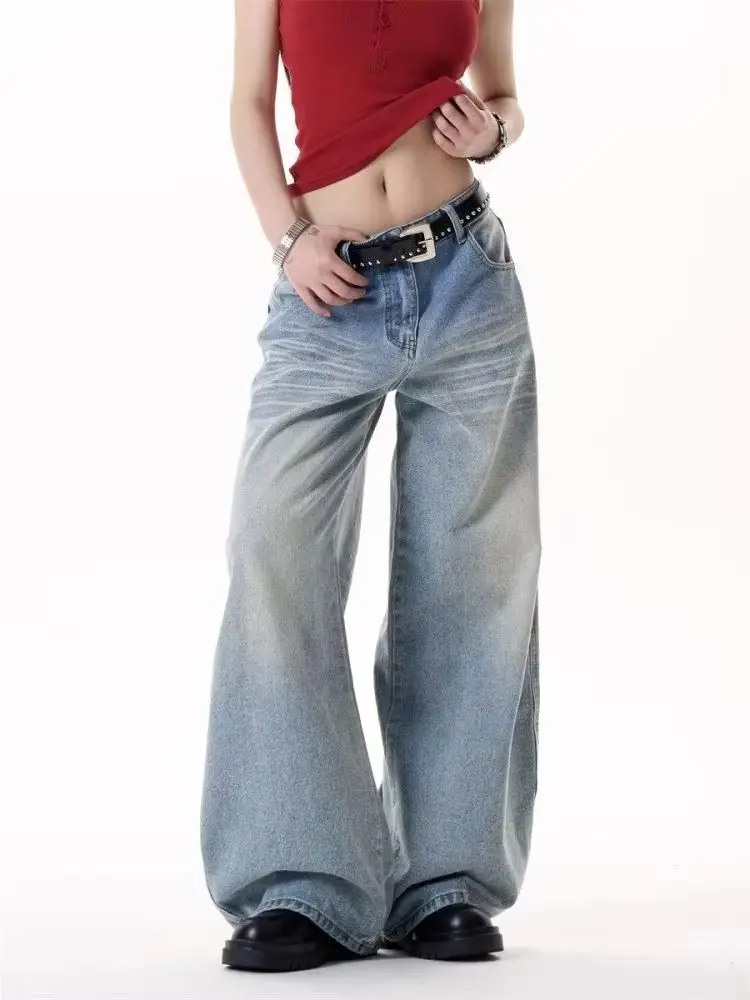 

Y2K женские широкие джинсы с высокой талией, утягивающие брюки с принтом кошачьей расчески, осенние повседневные брюки свободного покроя